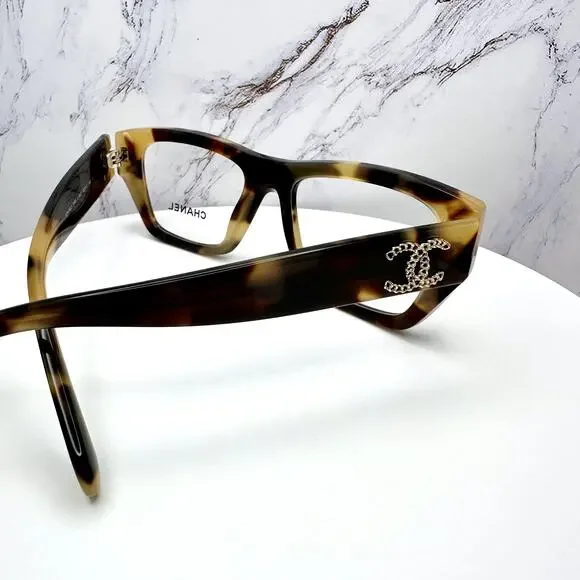 New CHANEL Eyeglasses Brown Gold Chain CC Rectangle 52mm Rx-able - Picture 16 of 16